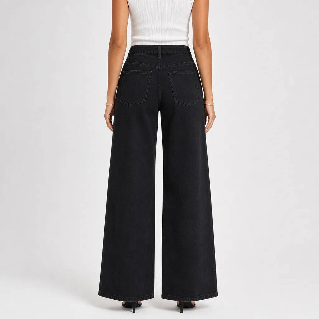 Women's Black Wells Wide Leg Jeans