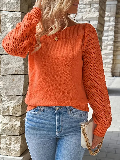 Nadia  | Women's Cozy Knit Sweater  - Size:XXS;Color:Bright Orange Red