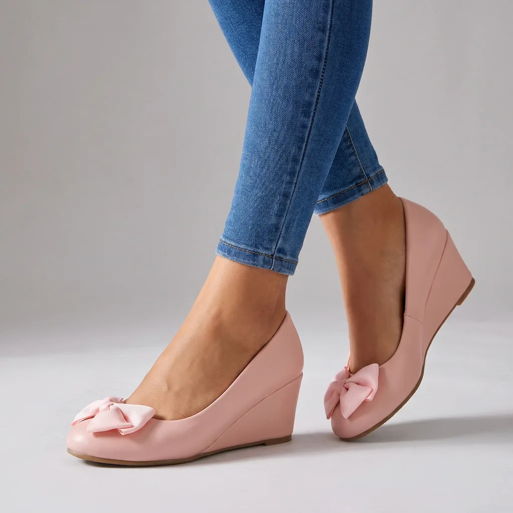 Nadine | Women's Bow Wedge Shoes  - Color:Pink;Size:35