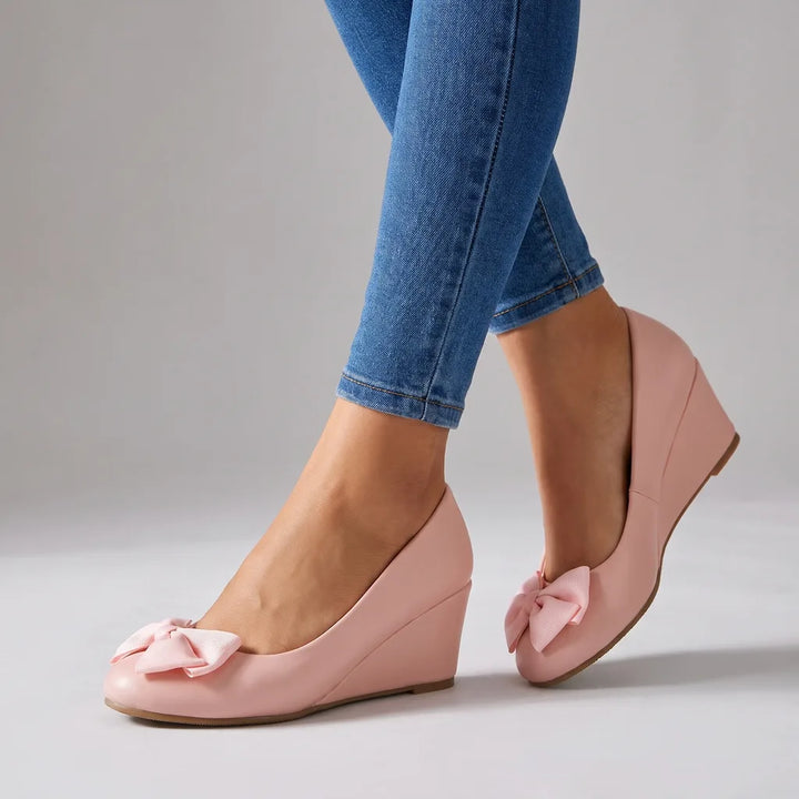 Nadine | Women's Bow Wedge Shoes  - Color:Pink;Size:35