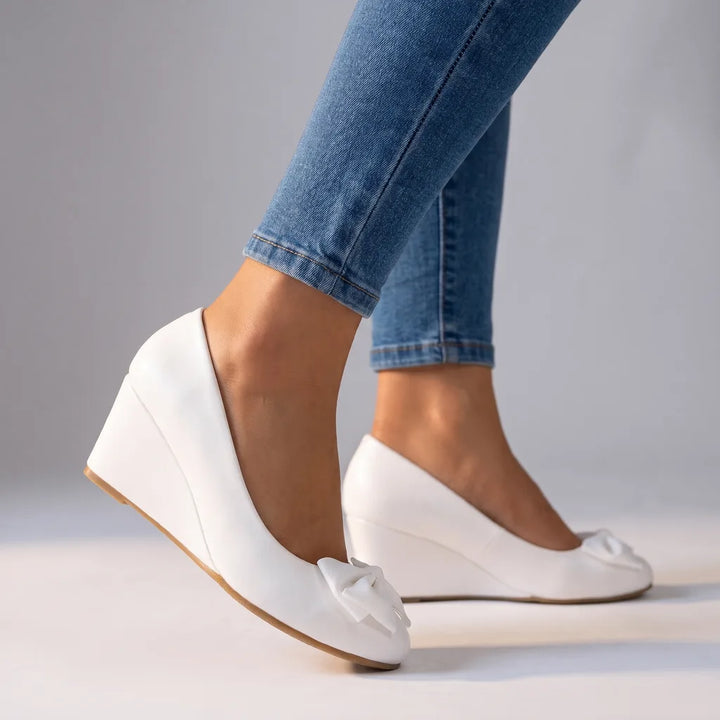 Nadine | Women's Bow Wedge Shoes  - Color:White;Size:35