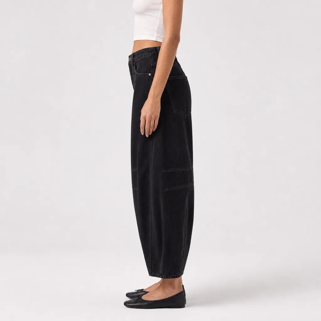 Women's Black Naomi Cotton Wide-Leg Jeans