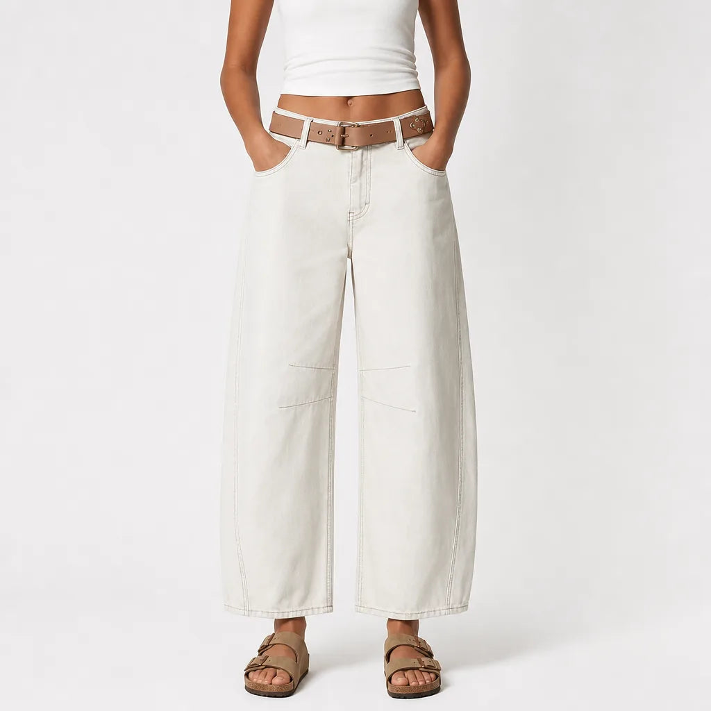 Naomi | Baggy Wide Leg Jeans - Color:White;Size:XS