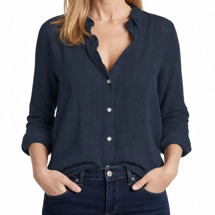 Nash | Women's Linen Button-Down Blouse - Color:Black;Size:XS