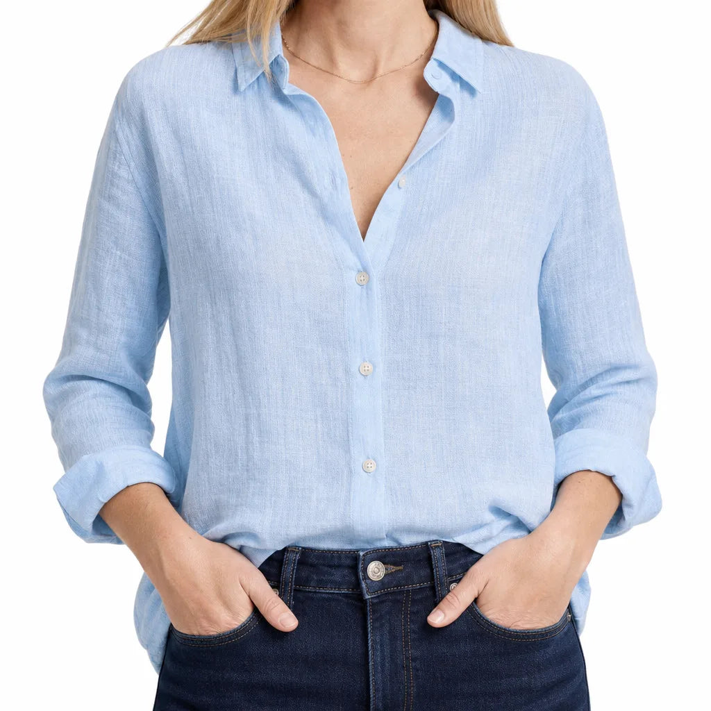 Nash | Women's Linen Button-Down Blouse - Color:Blue;Size:XS