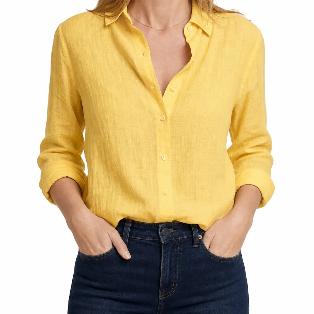 Nash | Women's Linen Button-Down Blouse - Color:Yellow;Size:XS