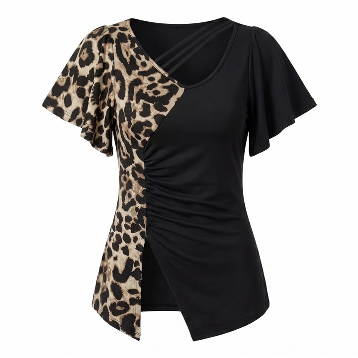 Natalia Leopard Flutter Top - Color:Black;Size:XS