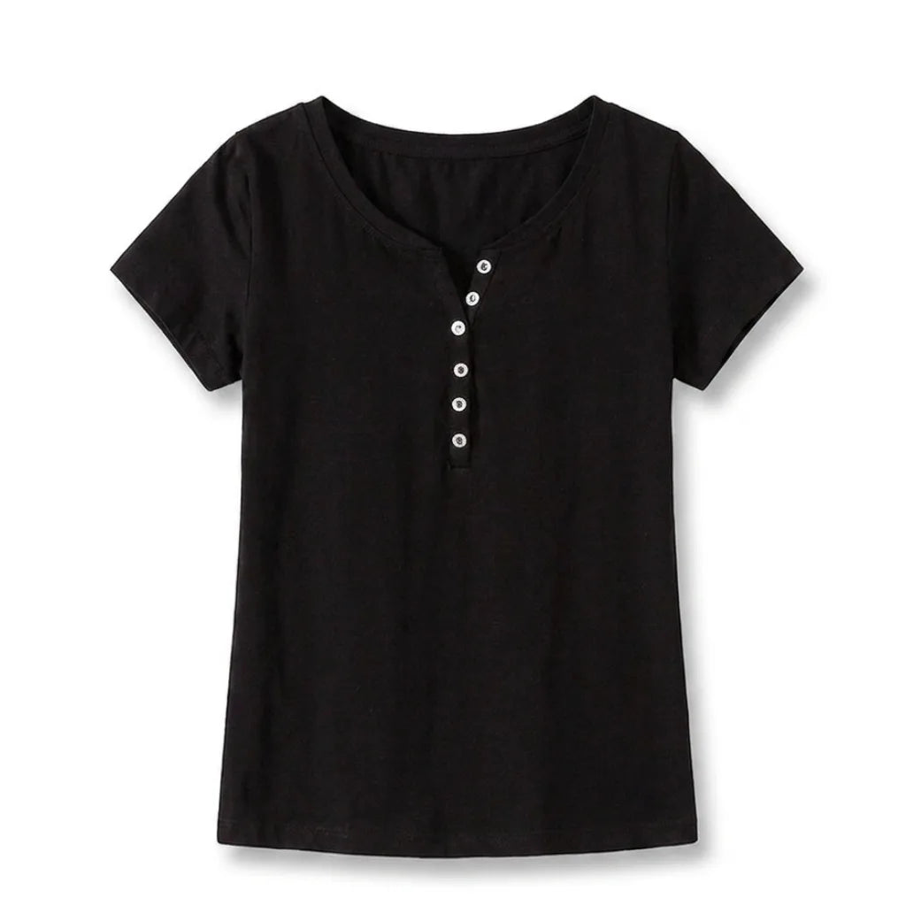 Natalia V Neck Tee - Color:Black;Size:S