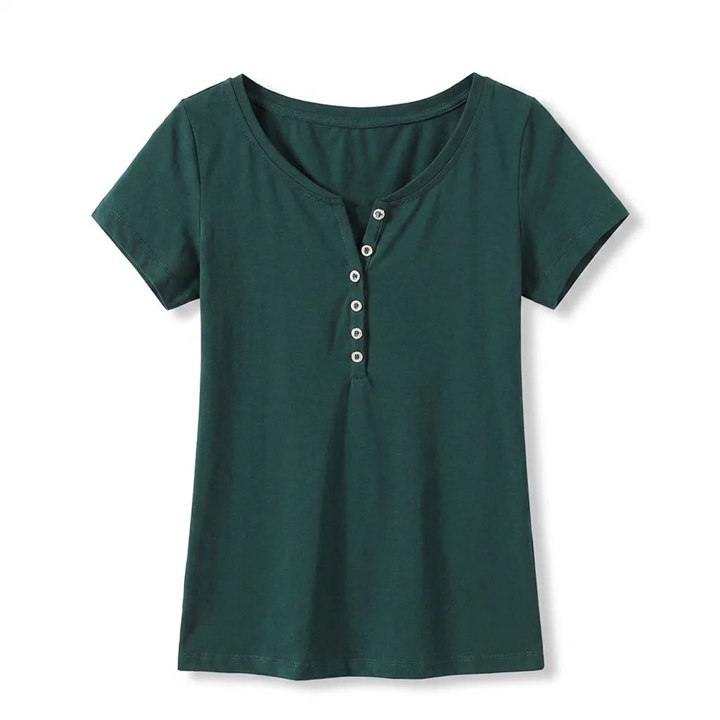 Natalia V Neck Tee - Color:Green;Size:S