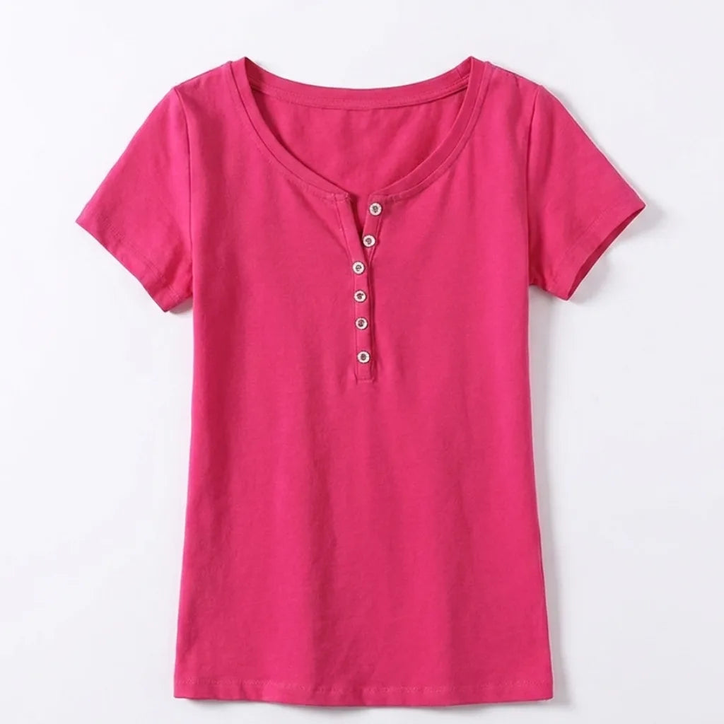 Natalia V Neck Tee - Color:Pink;Size:S