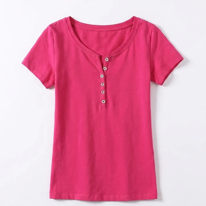 Natalia V Neck Tee - Color:Pink;Size:S
