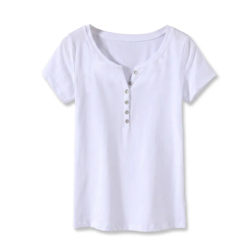 Natalia V Neck Tee - Color:White;Size:S