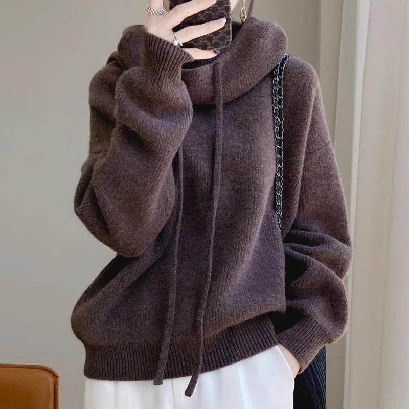 Natalia | Women's Soft Knit Cowl Neck Hoodie  - Color:Gray;Size:XS