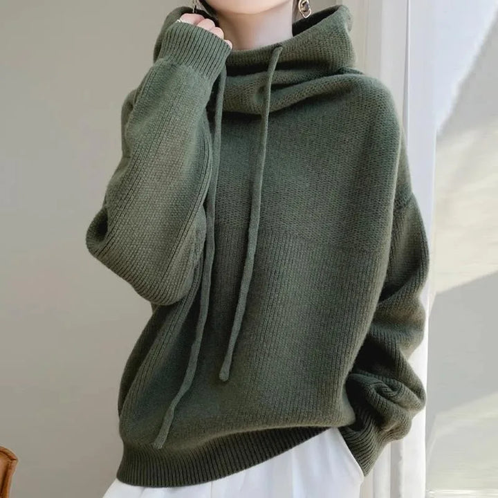 Natalia | Women's Soft Knit Cowl Neck Hoodie  - Color:Green;Size:XS