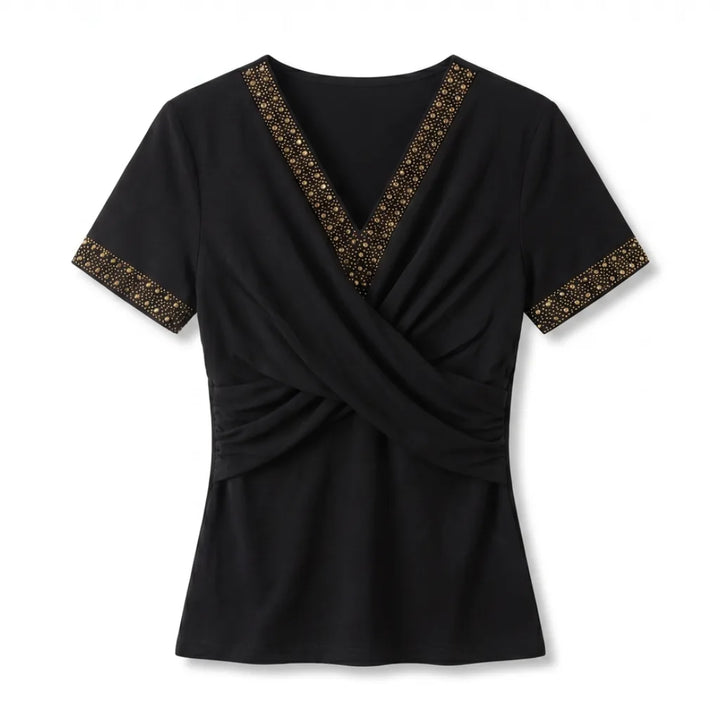Neha V-Neck Tee - Color:Gold;Size:XS