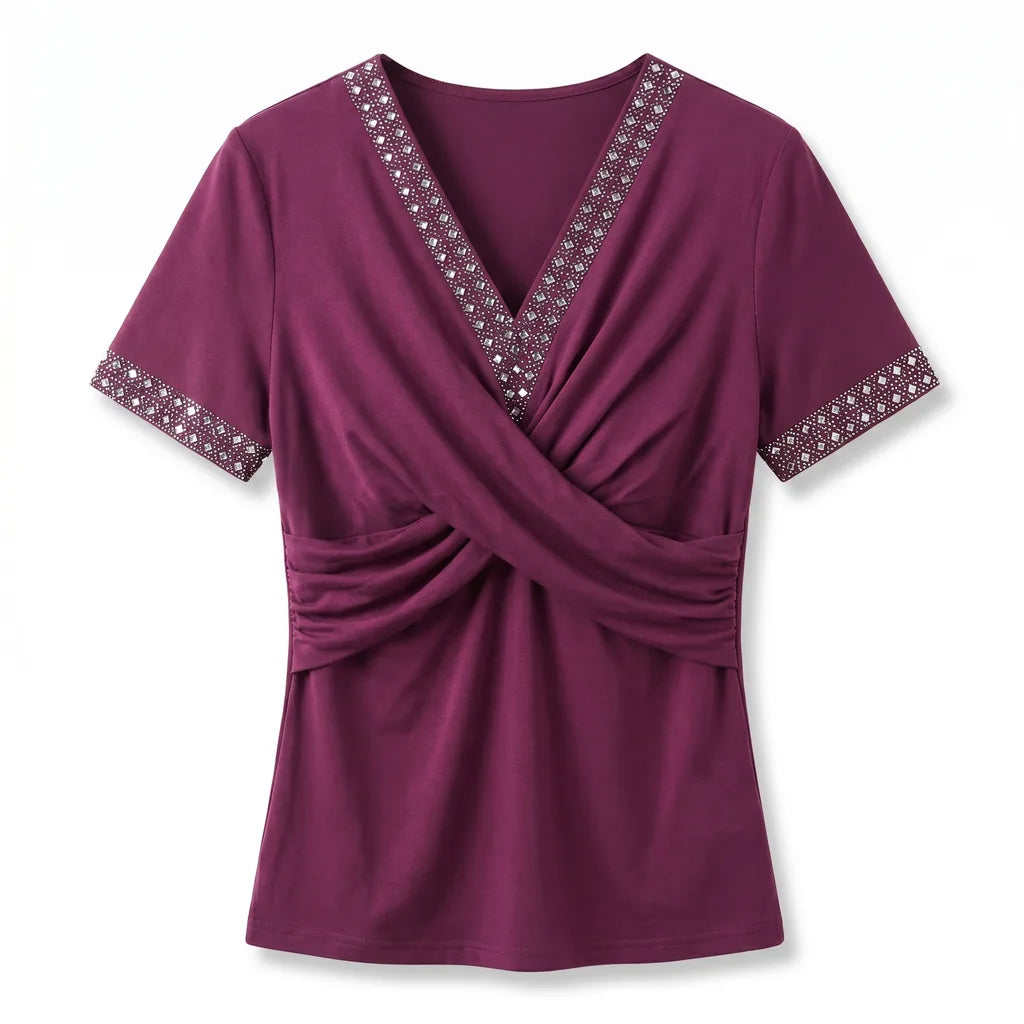 Neha V-Neck Tee - Color:Purple;Size:XS