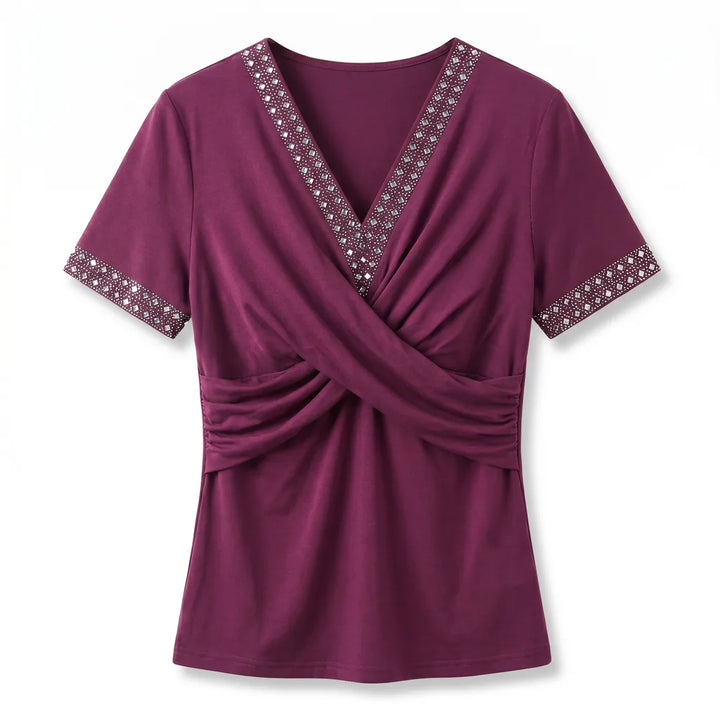 Neha V-Neck Tee - Color:Purple;Size:XS