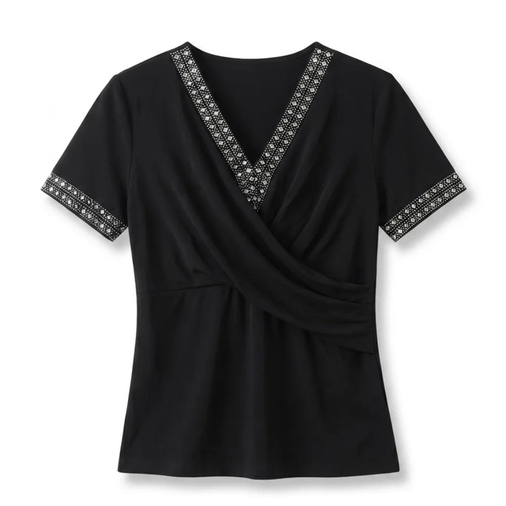 Neha V-Neck Tee - Color:Silver;Size:XS
