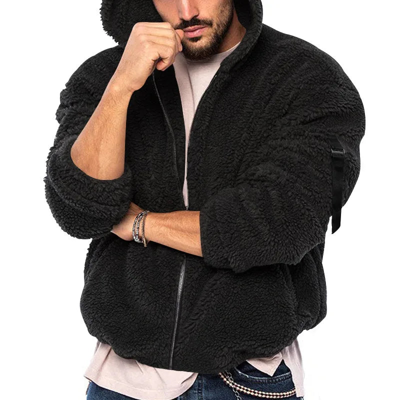 Nelson | Men's Teddy Fleece Hoodie  - Color:Black;Size:XS