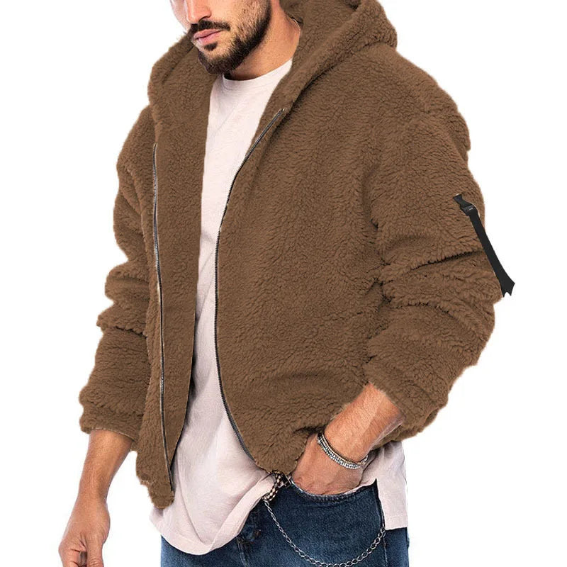 Nelson | Men's Teddy Fleece Hoodie  - Color:Brown;Size:XS