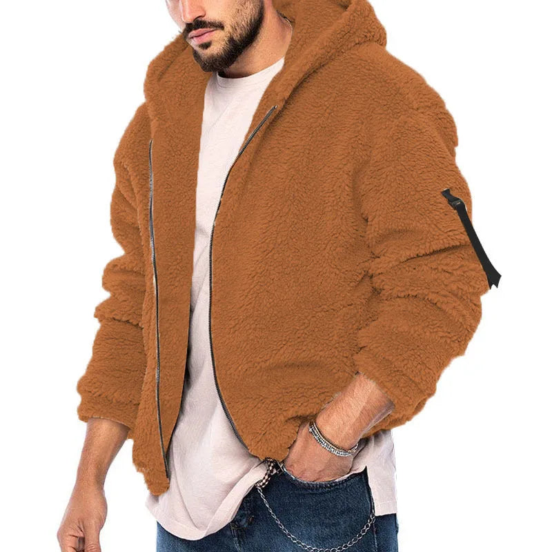 Nelson | Men's Teddy Fleece Hoodie  - Color:Camel;Size:XS