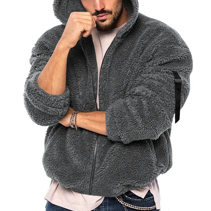 Nelson | Men's Teddy Fleece Hoodie  - Color:Dark Gray;Size:XS