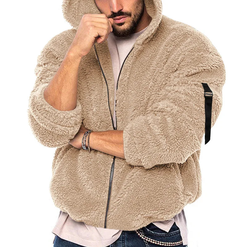Nelson | Men's Teddy Fleece Hoodie  - Color:Khaki;Size:XS