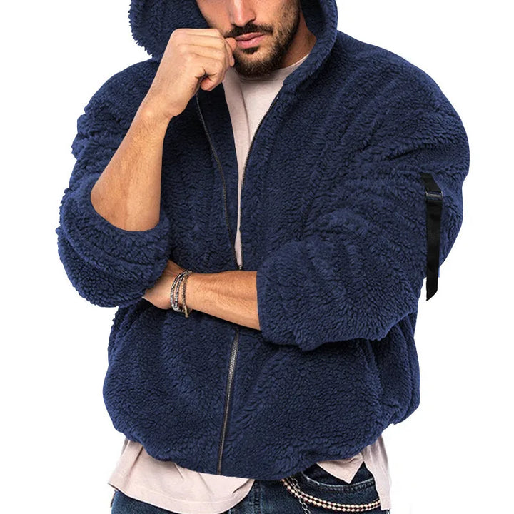 Nelson | Men's Teddy Fleece Hoodie  - Color:Navy Blue;Size:XS