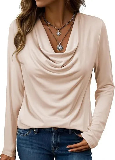 Nettie | Women's Elegant Long Sleeve Blouse - Size:XS;Color:Apricot