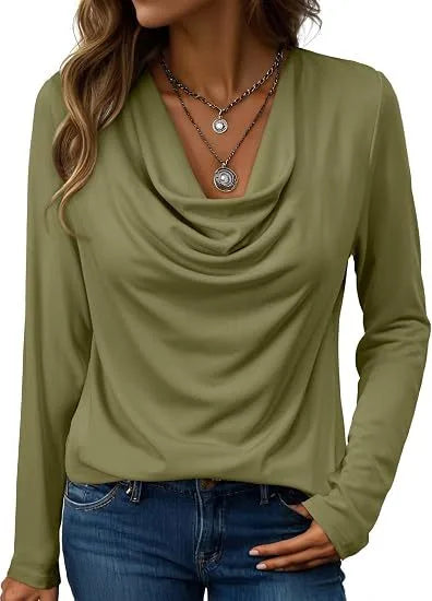 Nettie | Women's Elegant Long Sleeve Blouse - Size:XS;Color:Army Green