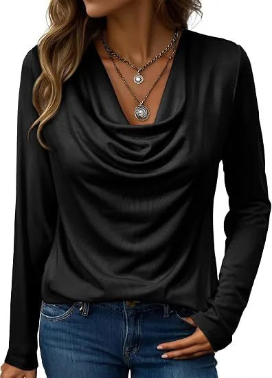 Nettie | Women's Elegant Long Sleeve Blouse - Size:XS;Color:Black