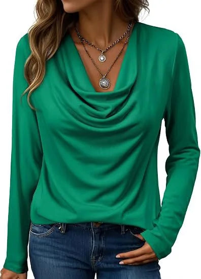 Nettie | Women's Elegant Long Sleeve Blouse - Size:XS;Color:Green