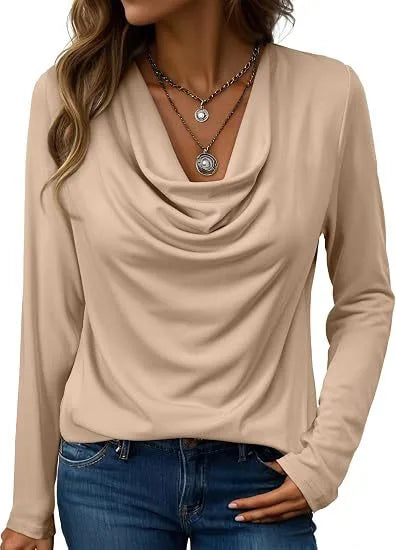 Nettie | Women's Elegant Long Sleeve Blouse - Size:XS;Color:Khaki