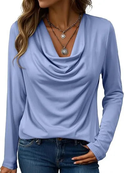 Nettie | Women's Elegant Long Sleeve Blouse - Size:XS;Color:Light Blue