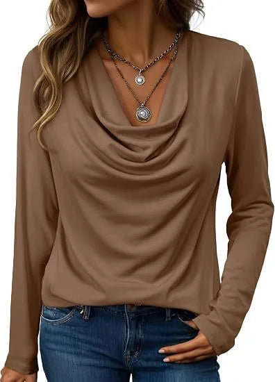 Nettie | Women's Elegant Long Sleeve Blouse - Size:XS;Color:Light Brown