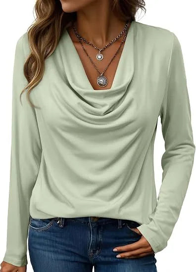 Nettie | Women's Elegant Long Sleeve Blouse - Size:XS;Color:Light Green
