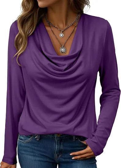 Nettie | Women's Elegant Long Sleeve Blouse - Size:XS;Color:Purple