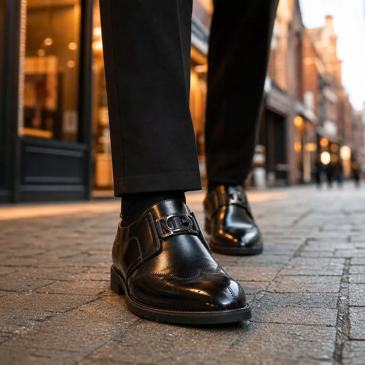Men's Black Newell Textured Leather Loafers