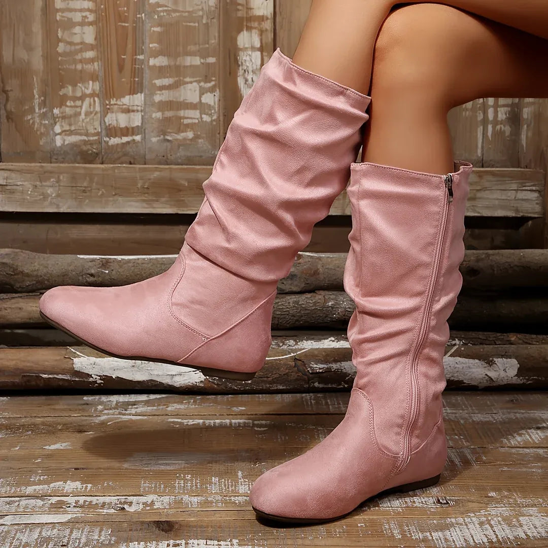 Nicola | Women's Slouched Mid-Calf Boots  - Color:Pink;Size:36