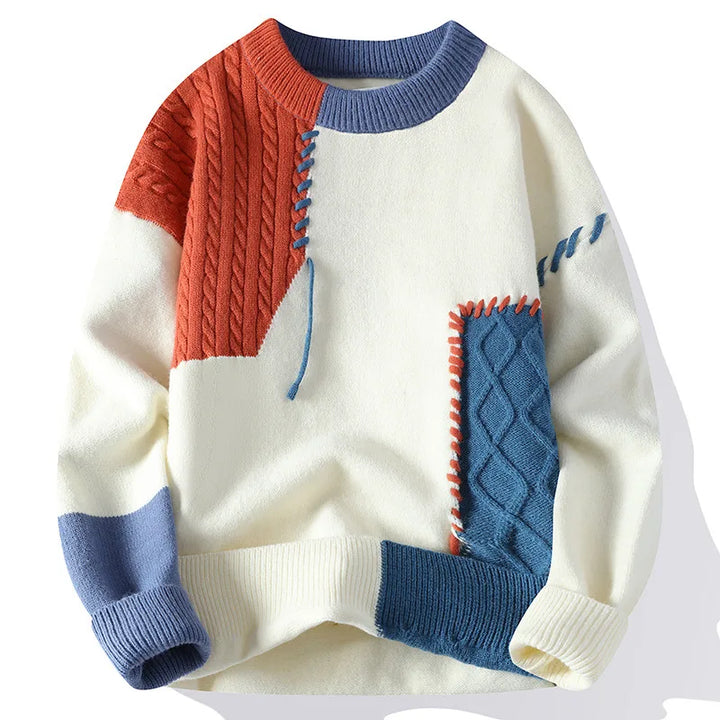 Noah | Men's Gestive Color-Block Knit Sweater  - Size:S;Color:Orange-Red