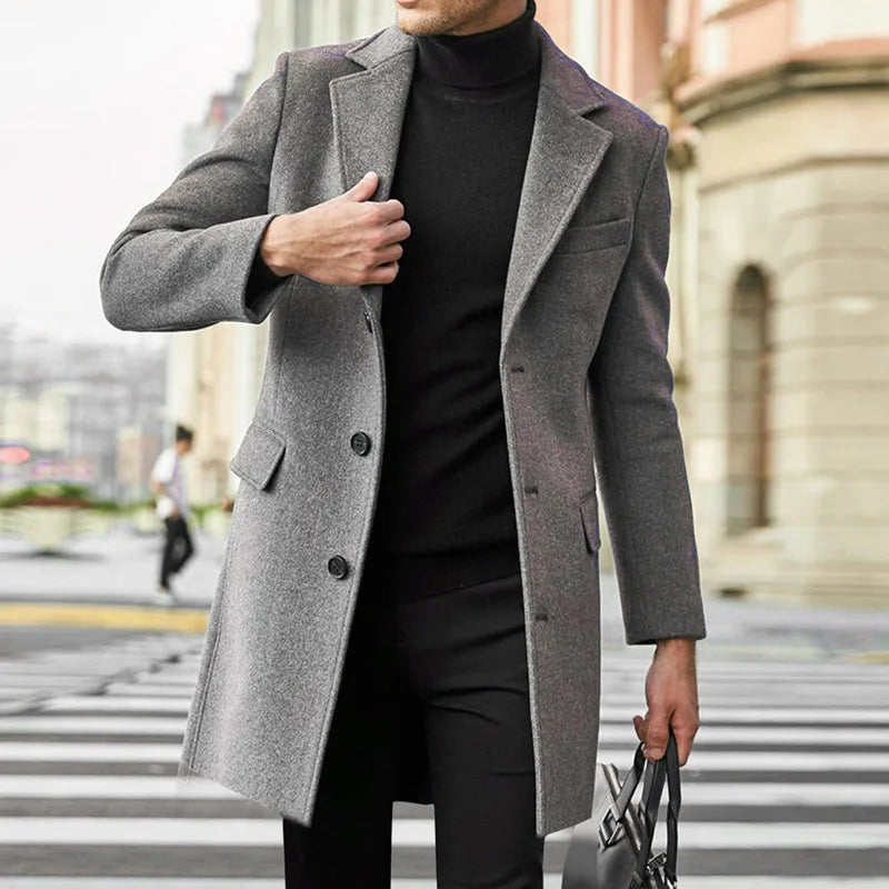 Nolan | Men's Notch-Collar Tailored Trench Overcoat  - Color:Gray;Size:XS