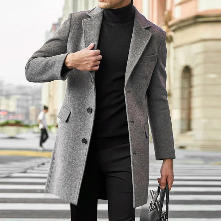 Nolan | Men's Notch-Collar Tailored Trench Overcoat  - Color:Gray;Size:XS