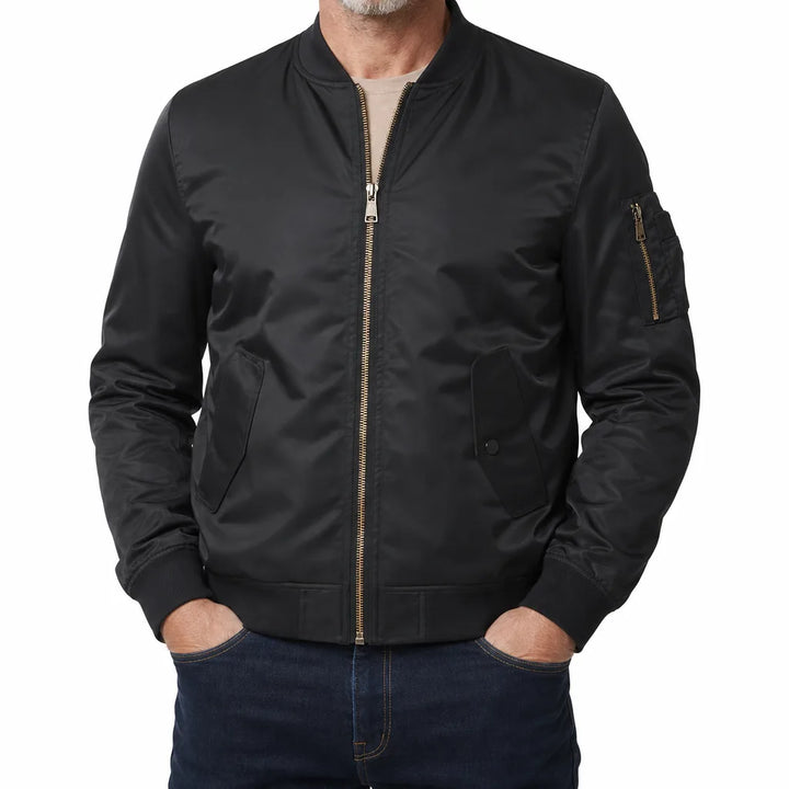 Nolan | Warm Stylish MA-1 Bomber Jacket  - Color:Black;Size:XS