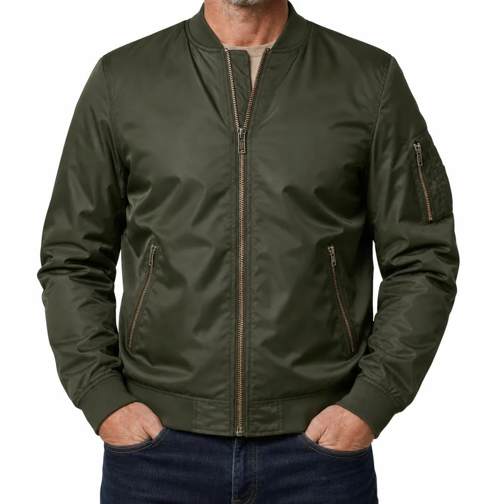 Nolan | Warm Stylish MA-1 Bomber Jacket  - Color:Green;Size:XS