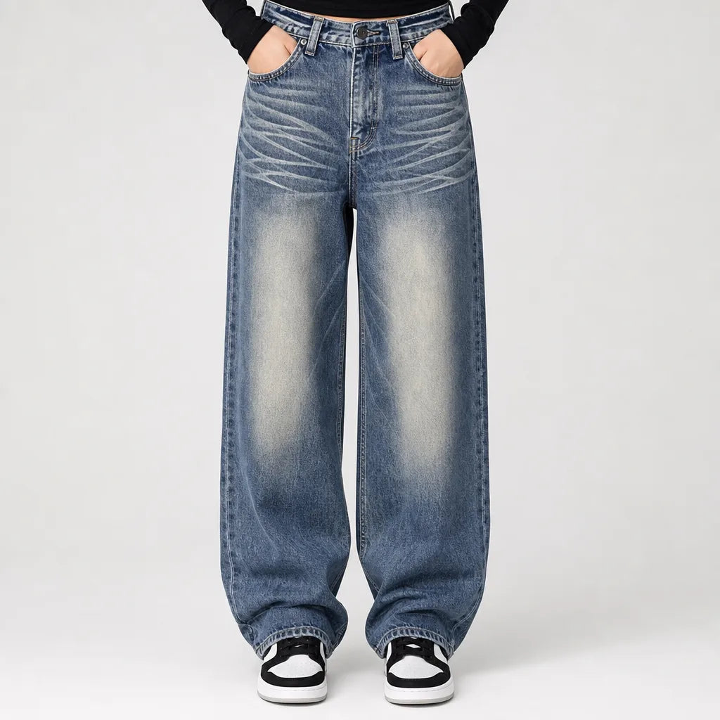 Women's Blue Evelyn Cotton Wide-Leg Jeans