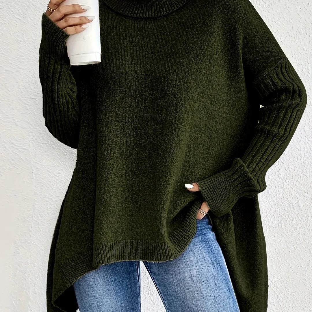 Nora | Women's Turtleneck Knit Sweater - Color:Dark Green;Size:XS