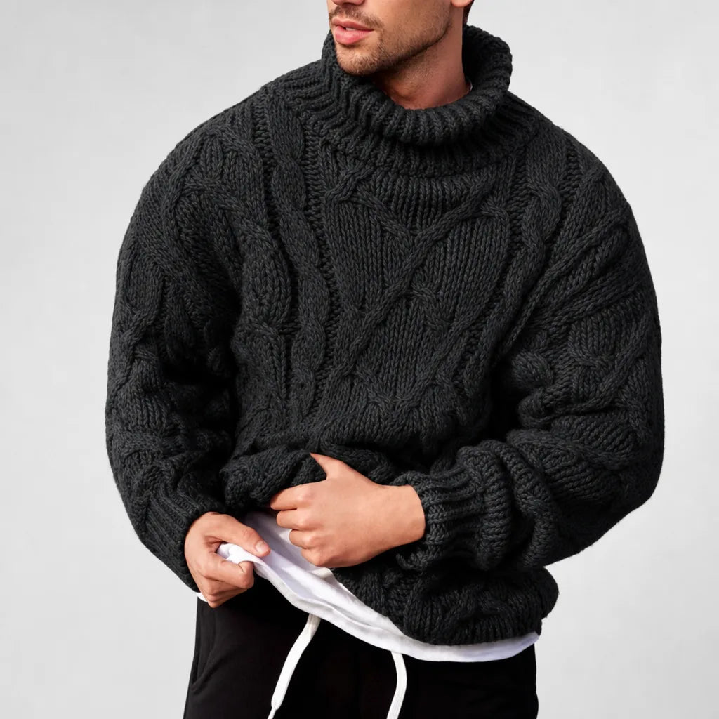 Men's Black Norris | Men's Cable-Knit Turtleneck Sweater