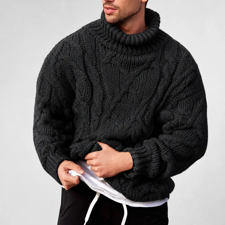 Men's Black Norris | Men's Cable-Knit Turtleneck Sweater