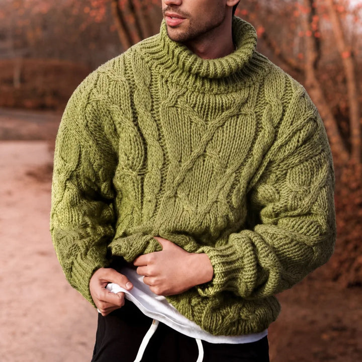 Men's Yellow Norris | Men's Cable-Knit Turtleneck Sweater