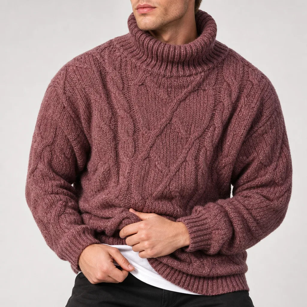 Men's Red Norris | Men's Cable-Knit Turtleneck Sweater